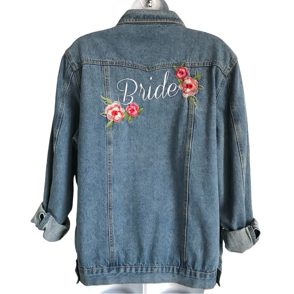 BRIDE Women’s XXL David's Bridal Embroidered Classic Blue Denim Jean Jacket EUC - Picture 3 of 16